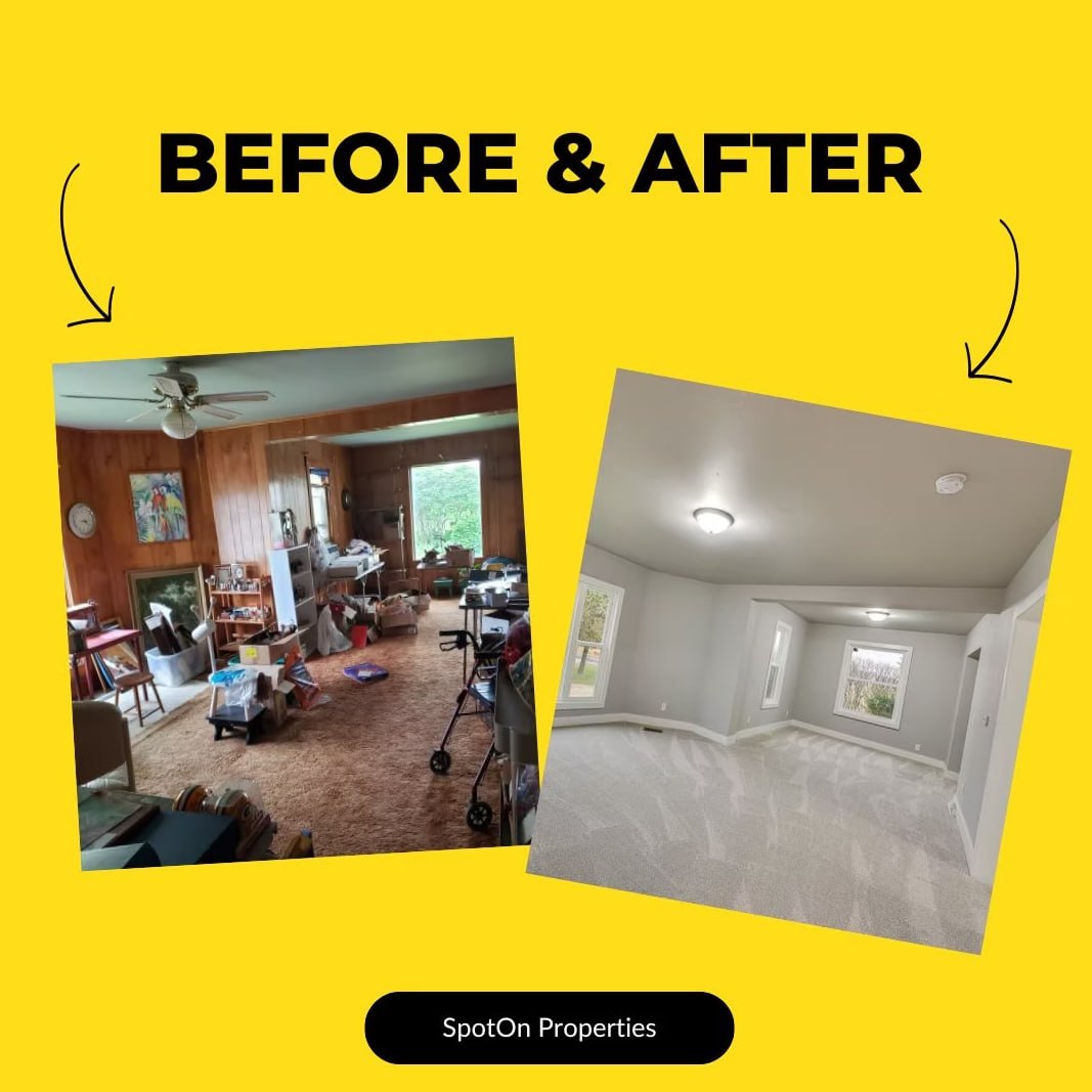Living room cleanout before and after