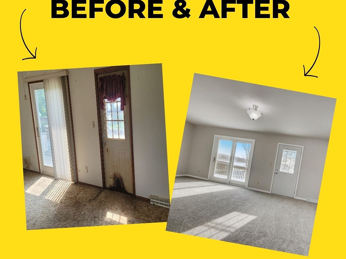 Living and dining area before and after