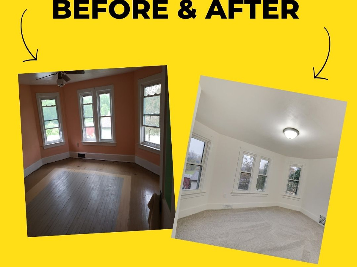 Bedroom and sitting room before and after